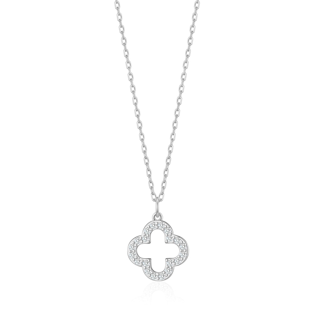 Silver Plated Clover Necklace Created with Zircondia® Crystals
