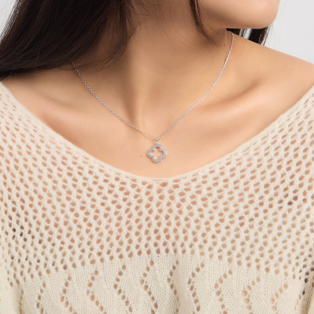Silver Plated Clover Necklace Created with Zircondia® Crystals