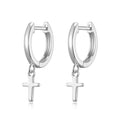 Silver Plated Cross Charm Hoop Earrings