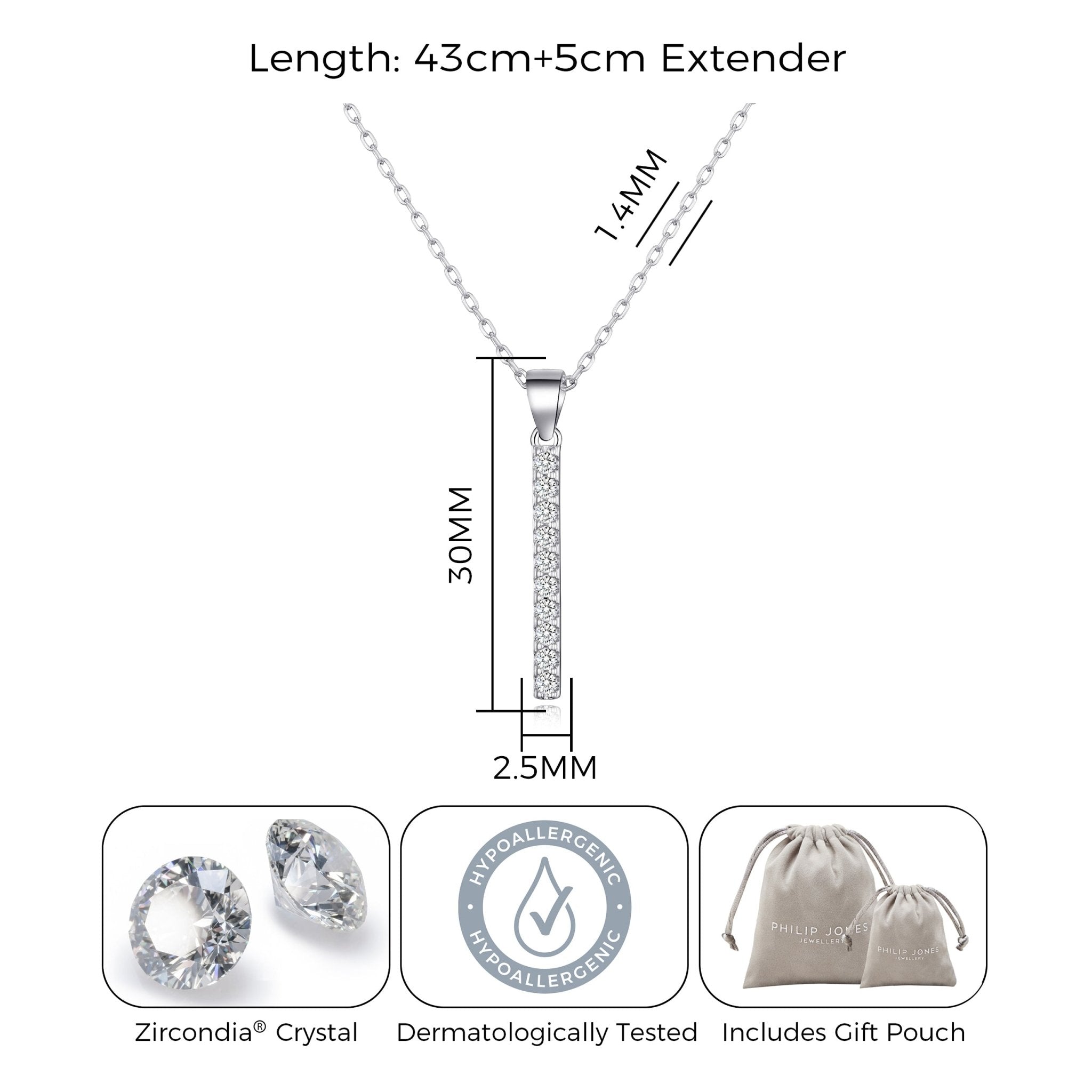 Silver Plated Crystal Bar Drop Necklace Created with Zircondia® Crystals