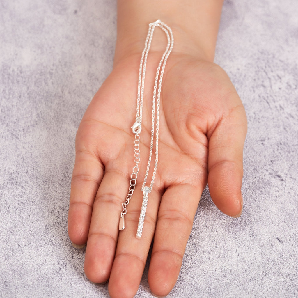 Silver Plated Crystal Bar Drop Necklace Created with Zircondia® Crystals