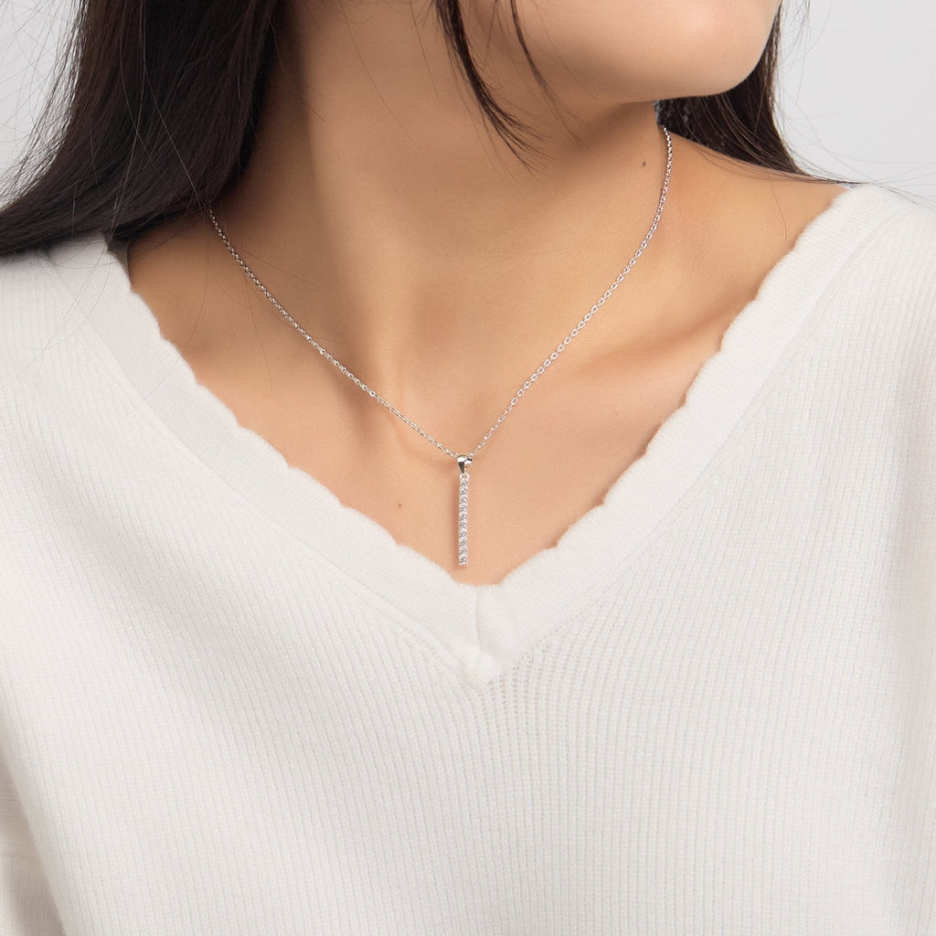 Silver Plated Crystal Bar Drop Necklace Created with Zircondia® Crystals