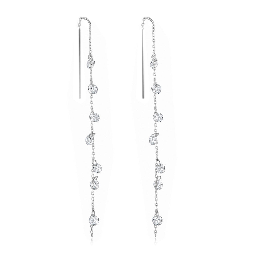 Silver Plated Dangle Thread Earrings Created with Zircondia® Crystals