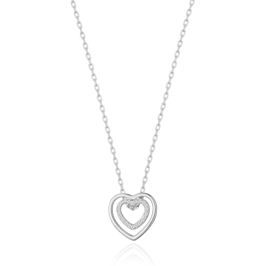 Silver Plated Double Heart Necklace Created with Zircondia® Crystals
