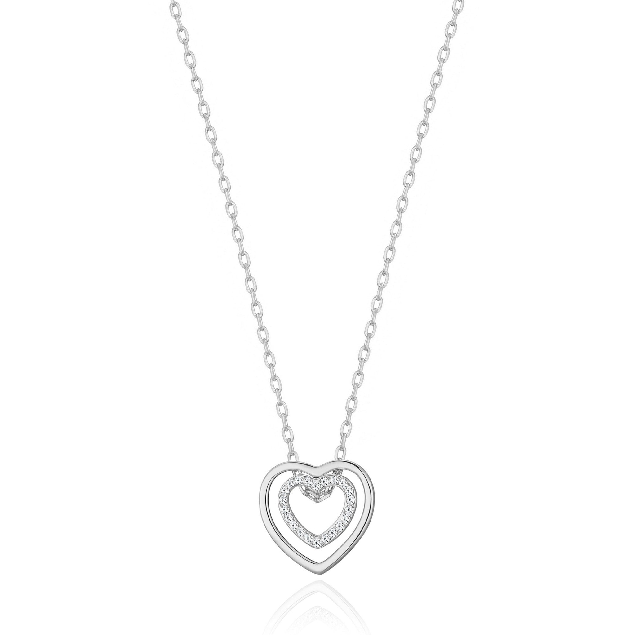 Silver Plated Double Heart Necklace Created with Zircondia® Crystals