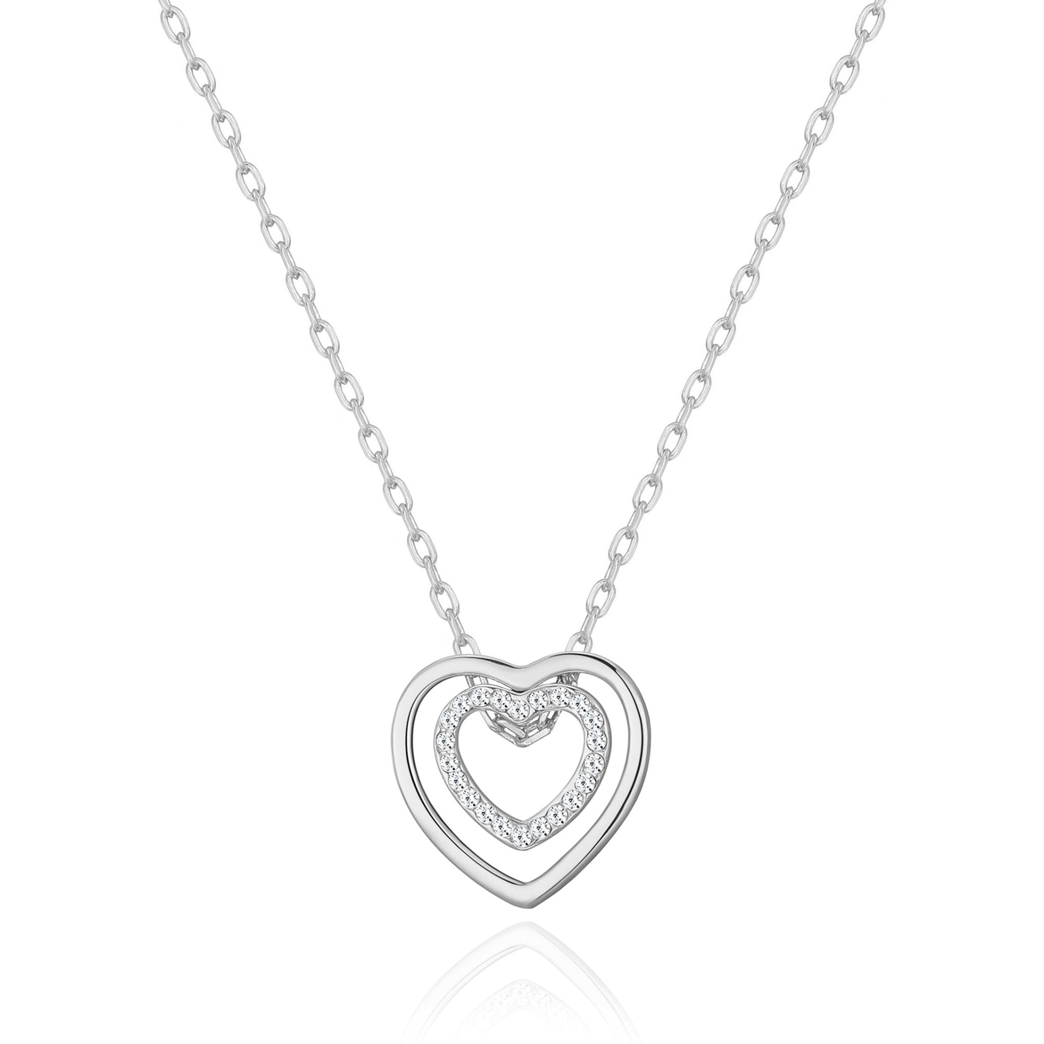 Silver Plated Double Heart Necklace Created with Zircondia® Crystals