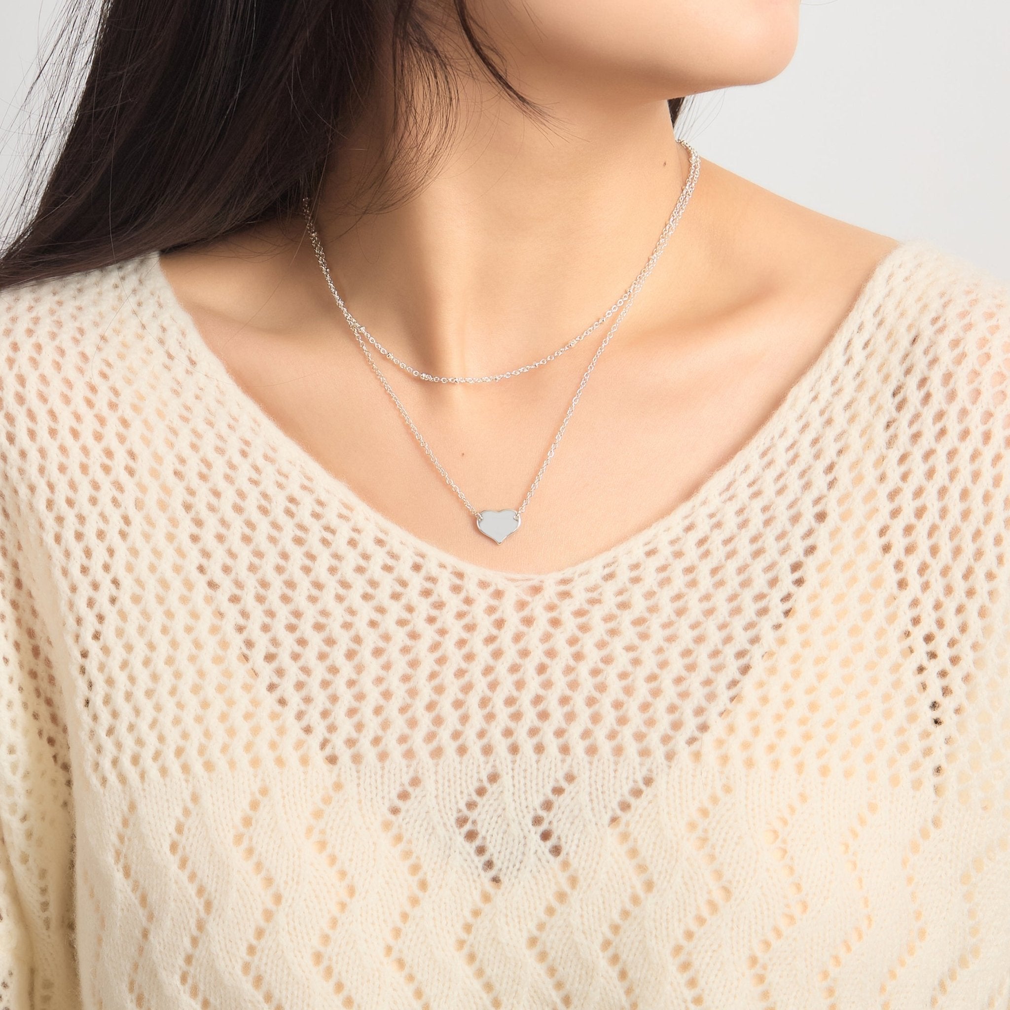 Silver Plated Double Layered Heart Necklace