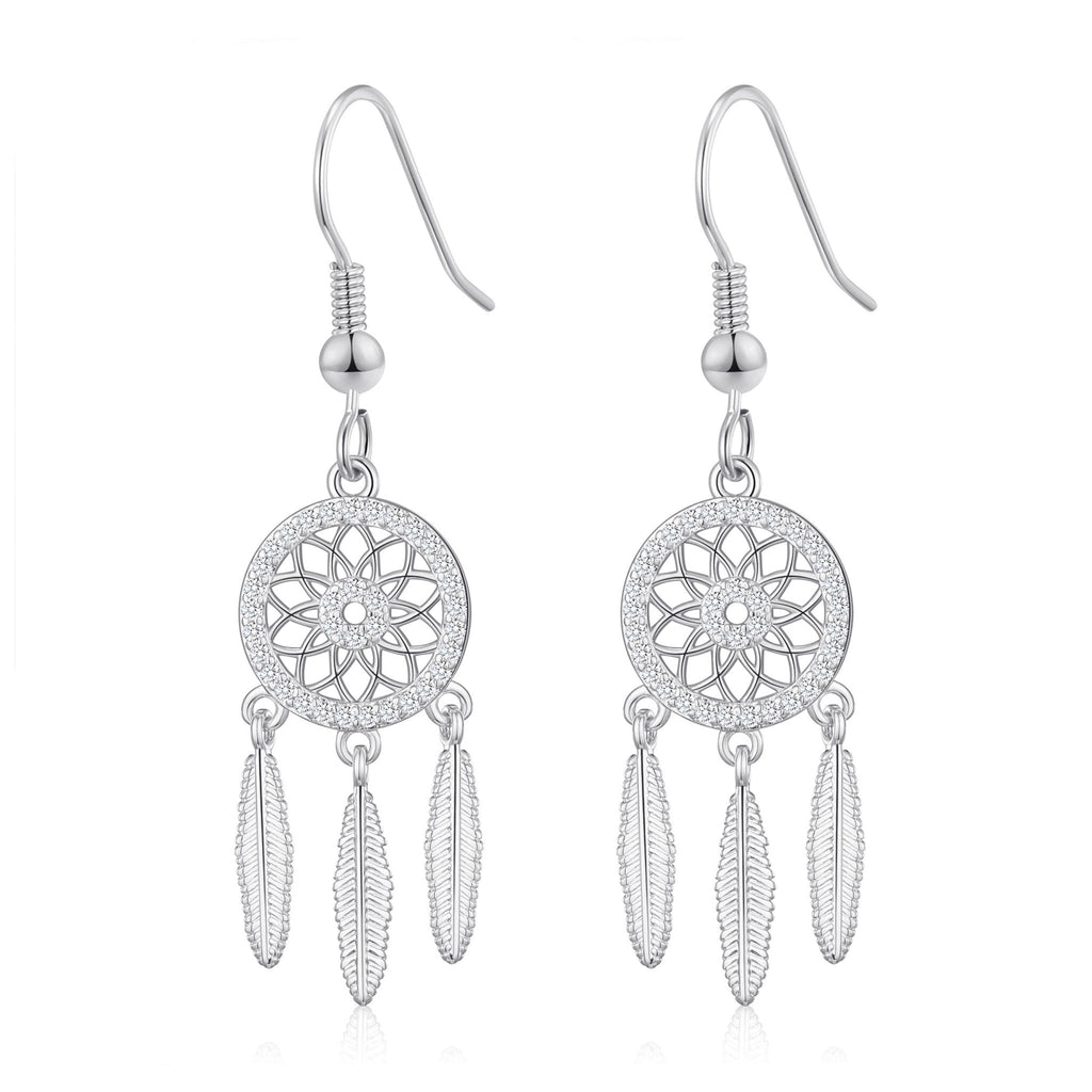 Silver Plated Dream Catcher Drop Earrings Created with Zircondia® Crystals