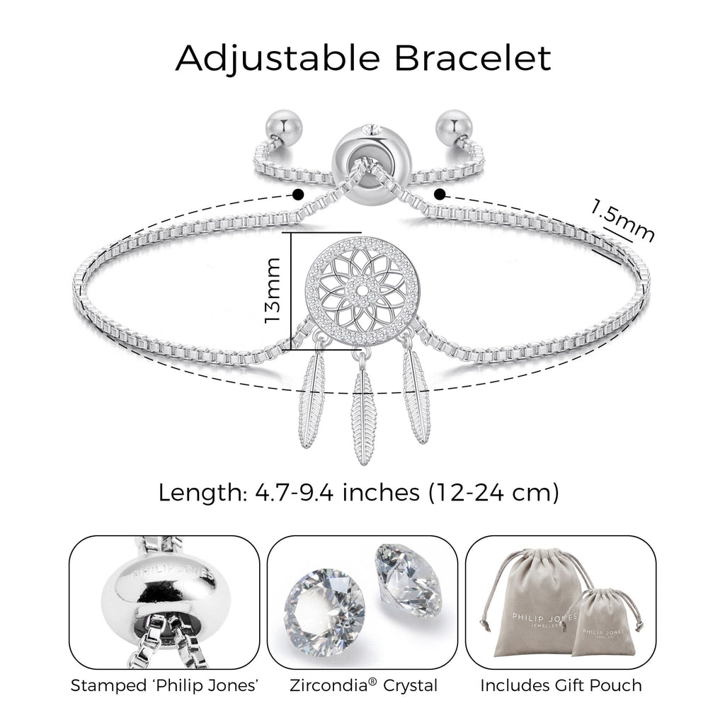 Silver Plated Dream Catcher Friendship Slider Bracelet Created with Zircondia® Crystals