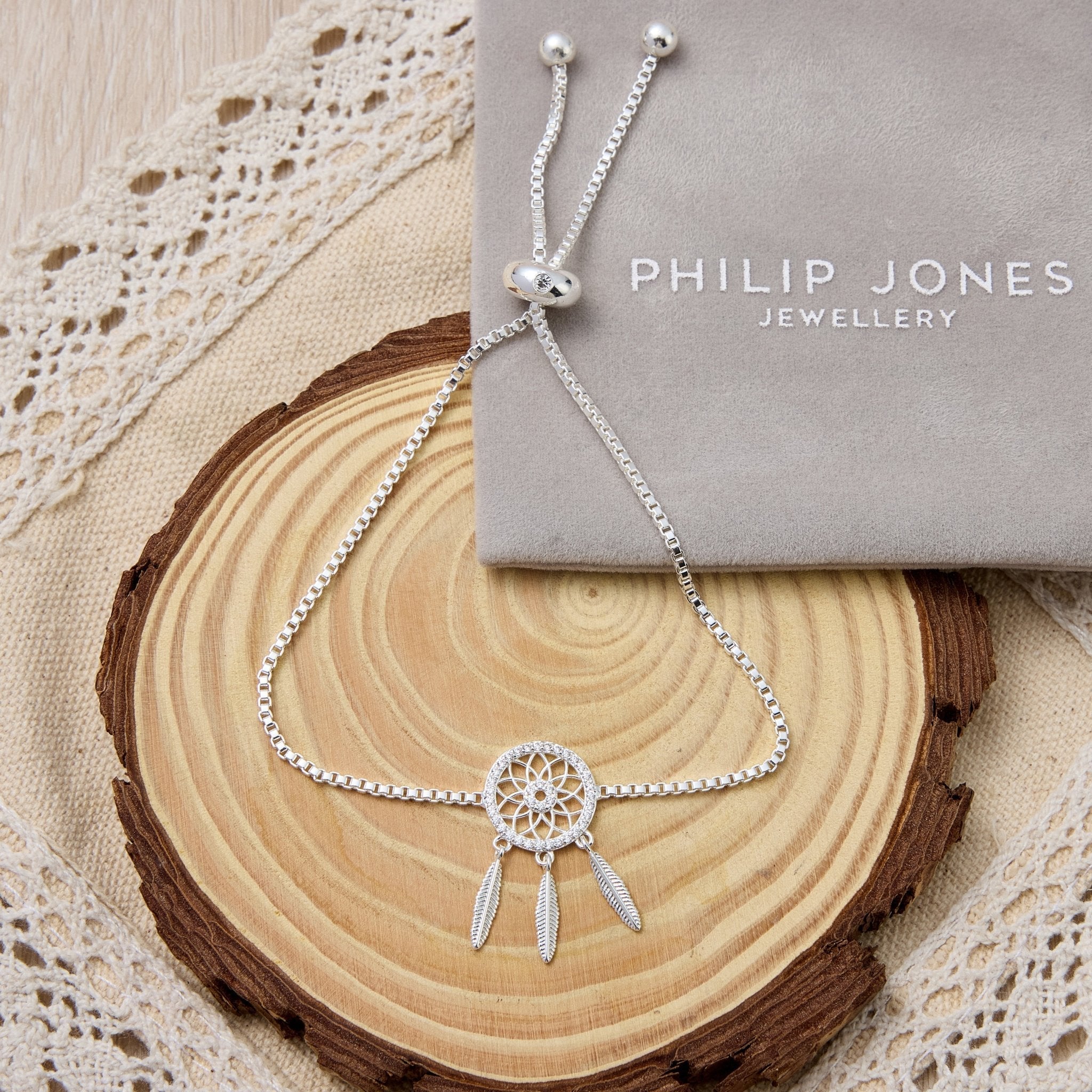Silver Plated Dream Catcher Friendship Slider Bracelet Created with Zircondia® Crystals