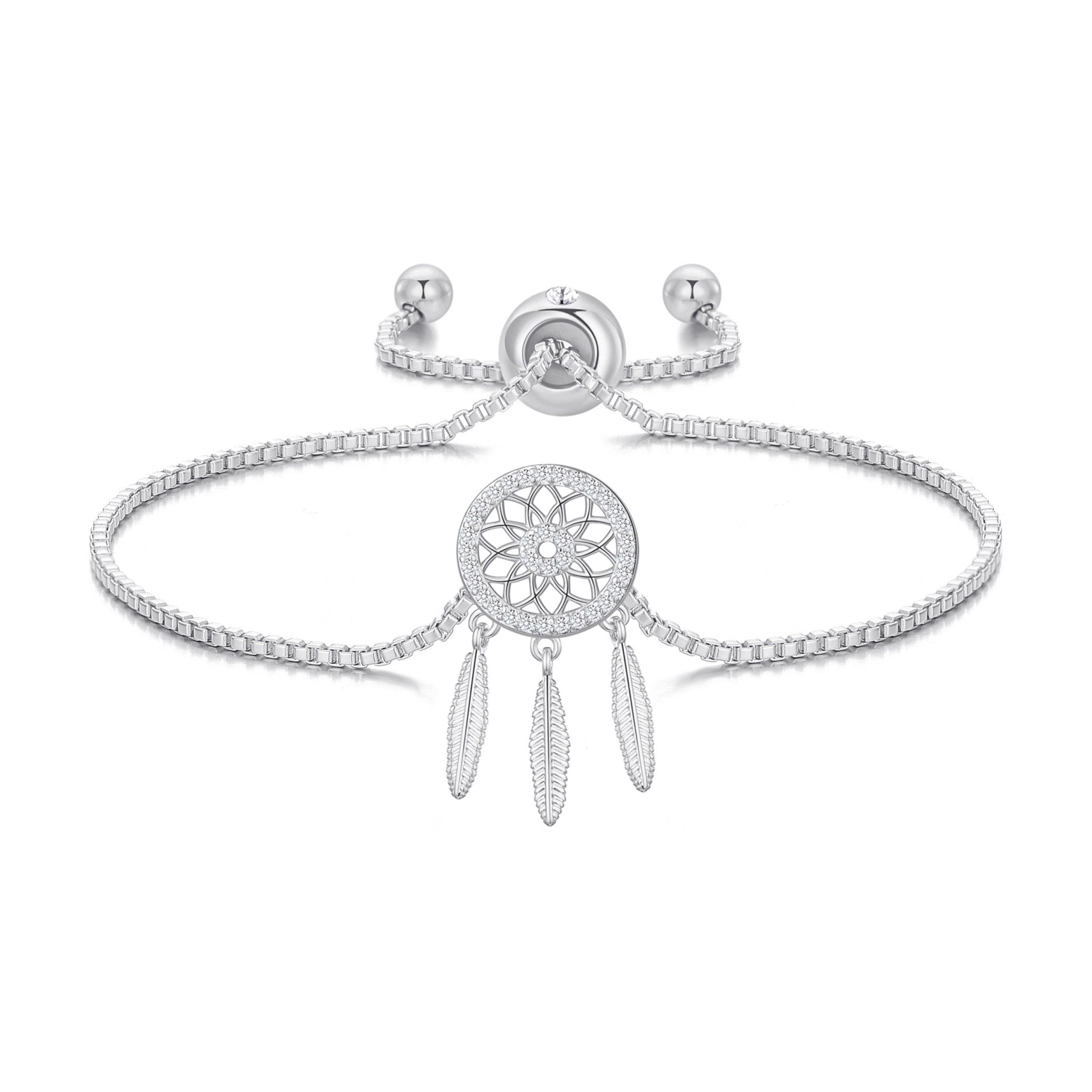 Silver Plated Dream Catcher Friendship Slider Bracelet Created with Zircondia® Crystals