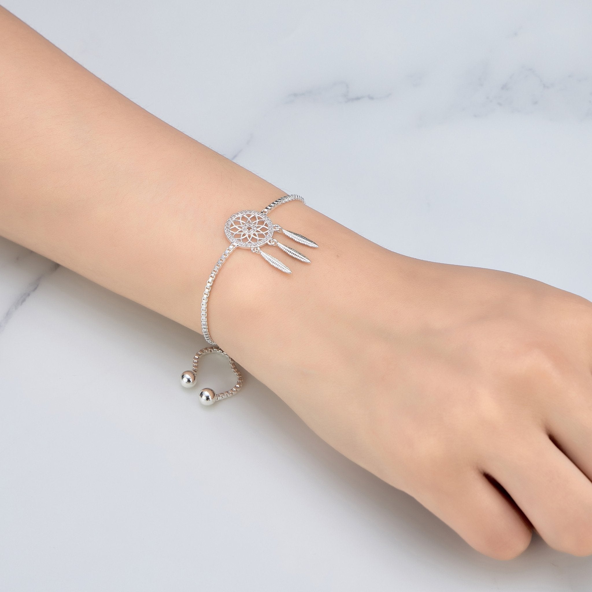 Silver Plated Dream Catcher Friendship Slider Bracelet Created with Zircondia® Crystals
