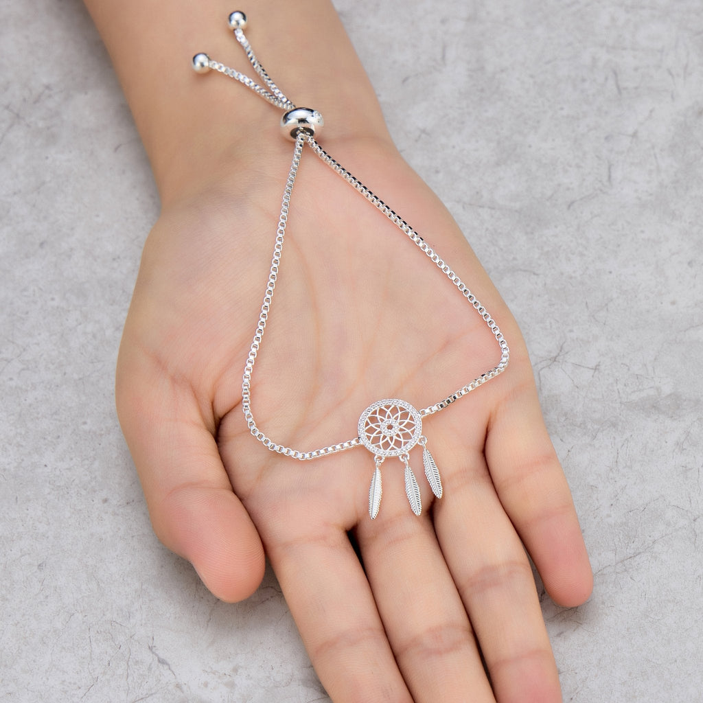 Silver Plated Dream Catcher Friendship Slider Bracelet Created with Zircondia® Crystals