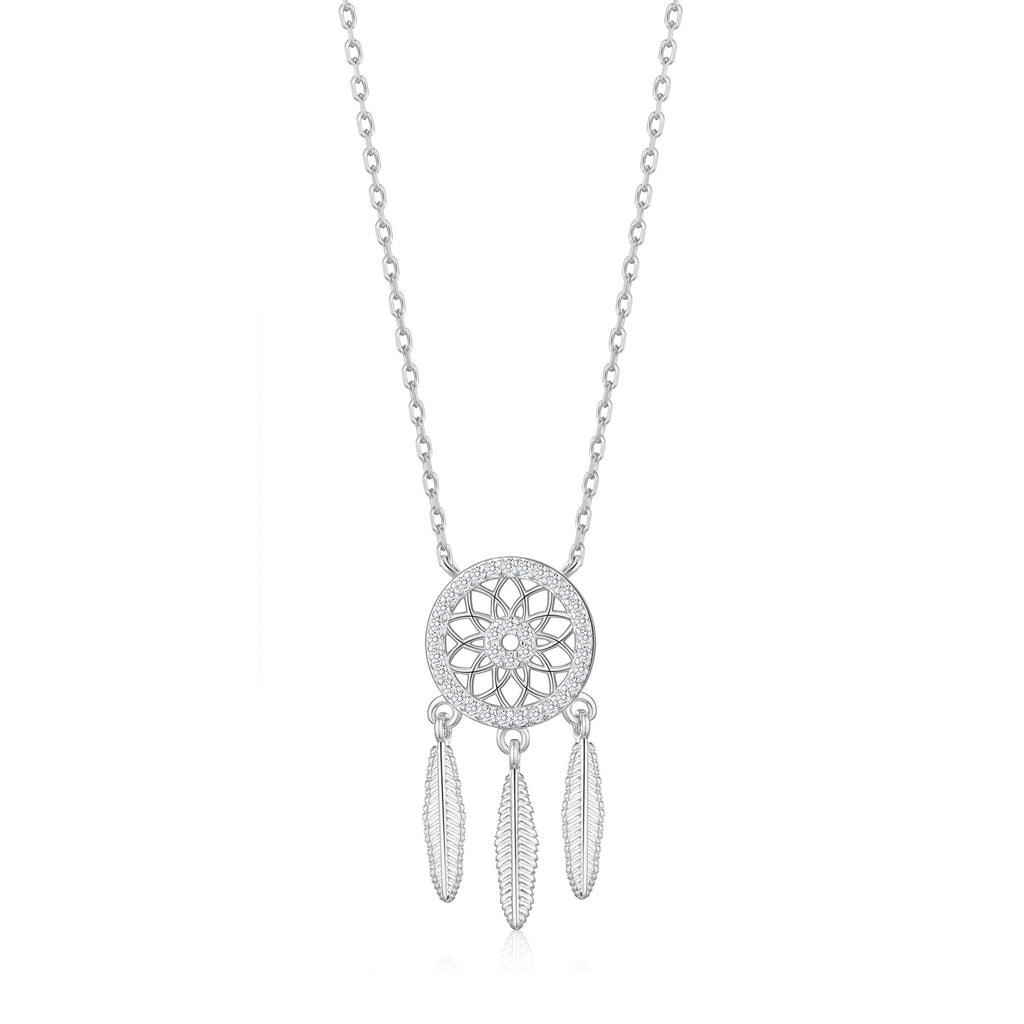 Silver Plated Dream Catcher Necklace Created with Zircondia® Crystals