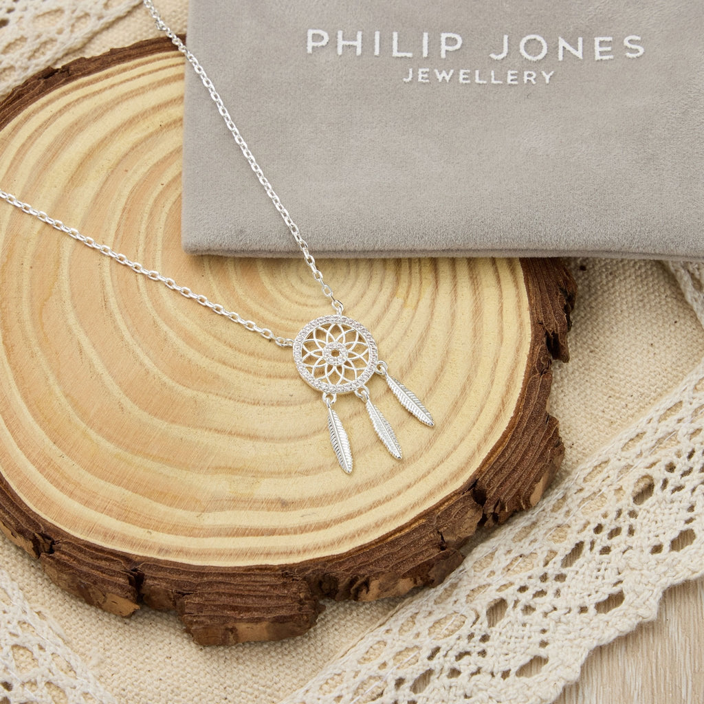 Silver Plated Dream Catcher Necklace Created with Zircondia® Crystals