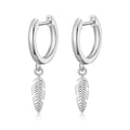 Silver Plated Feather Charm Hoop Earrings
