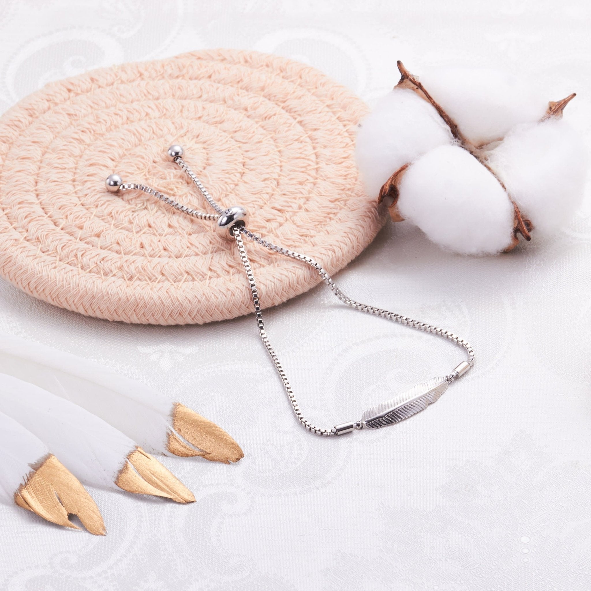 Silver Plated Feather Friendship Slider Bracelet Created with Zircondia® Crystals