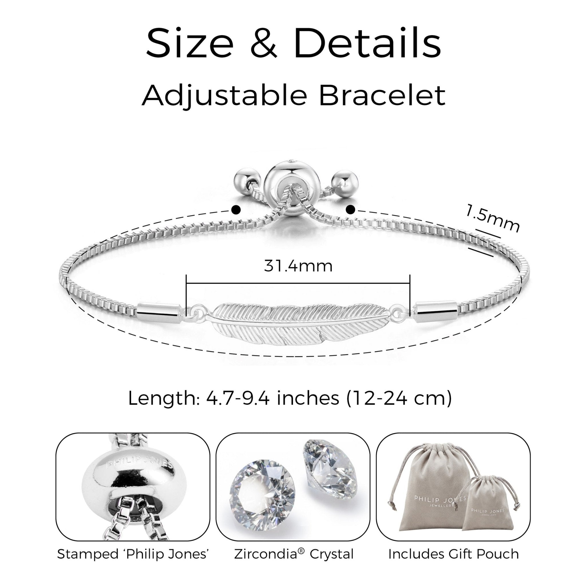 Silver Plated Feather Friendship Slider Bracelet Created with Zircondia® Crystals