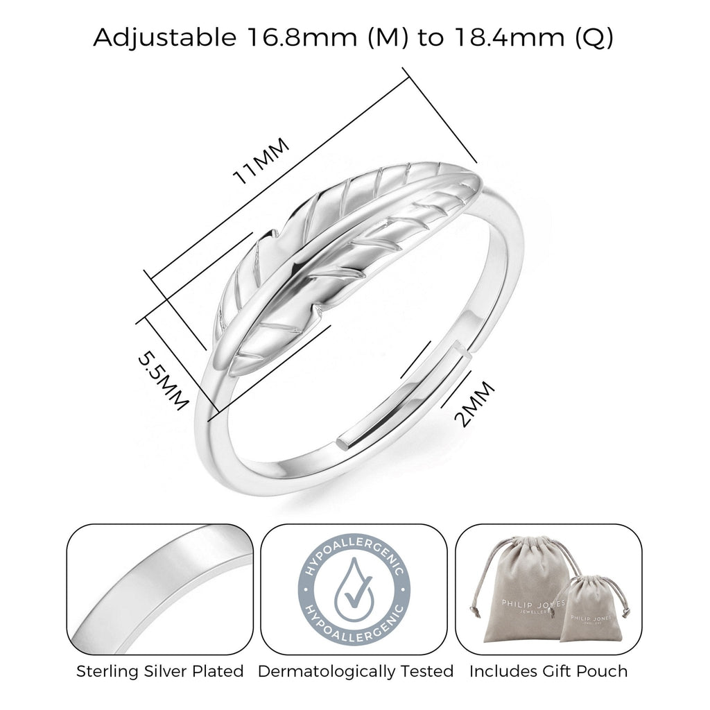 Silver Plated Adjustable Feather Ring