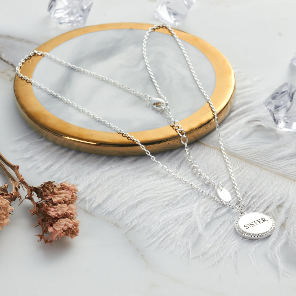 Silver Plated Filigree Disc Sister Necklace