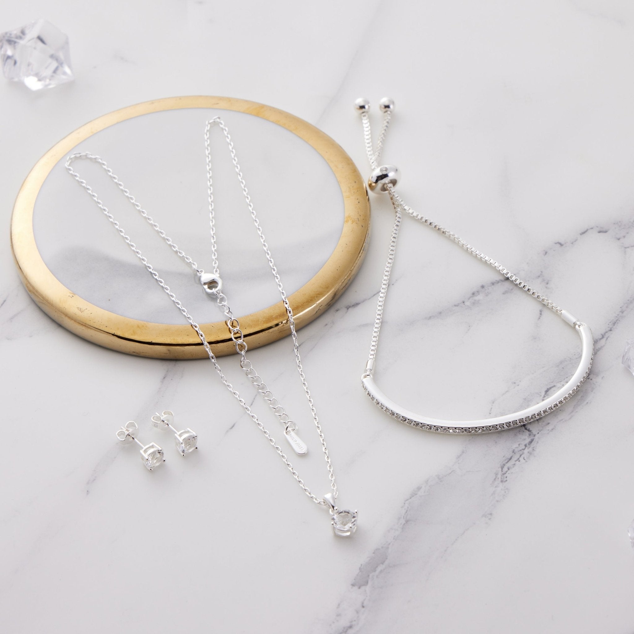Silver Plated Friendship Slider Set Created with Zircondia® Crystals