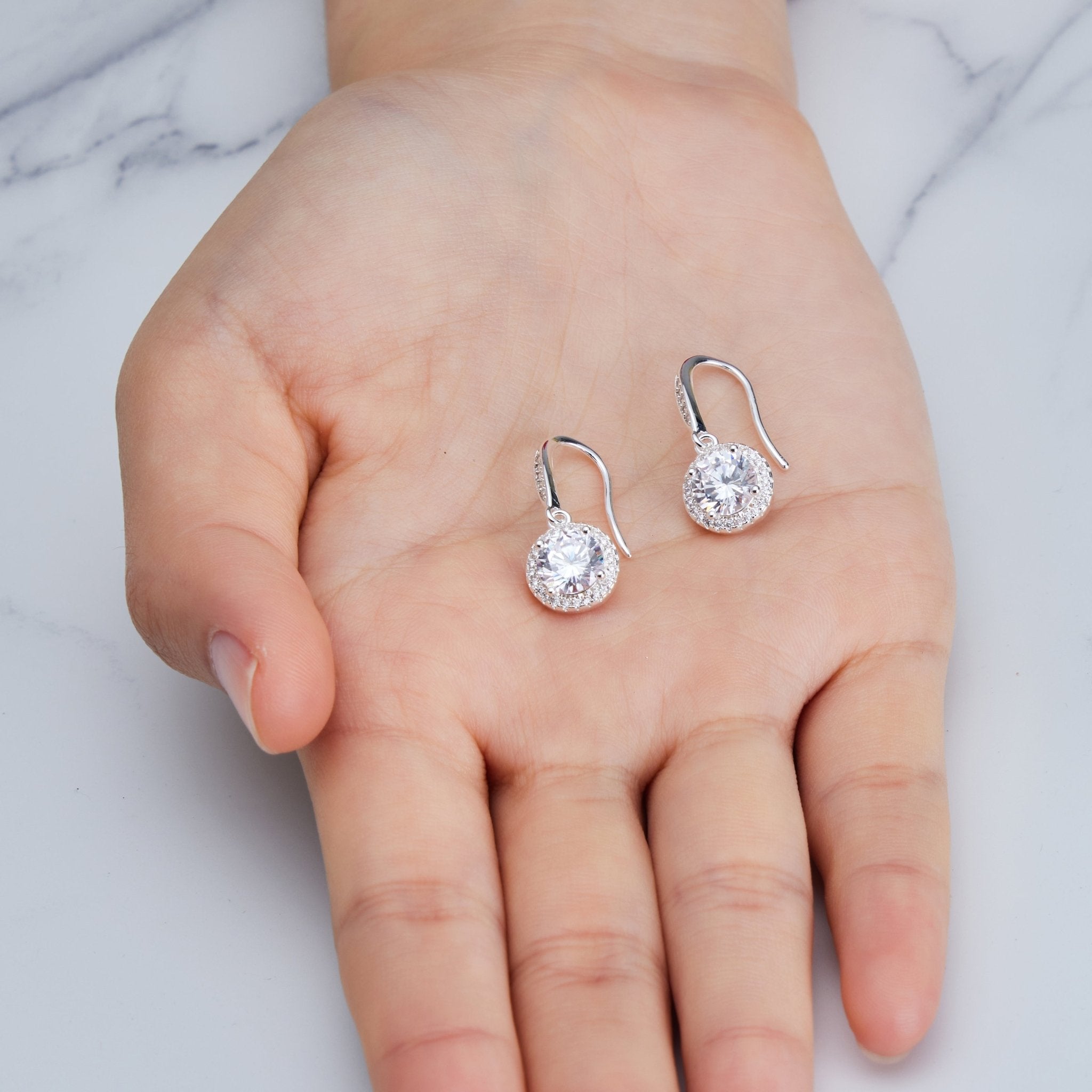 Silver Plated Halo Drop Earrings Created with Zircondia® Crystals