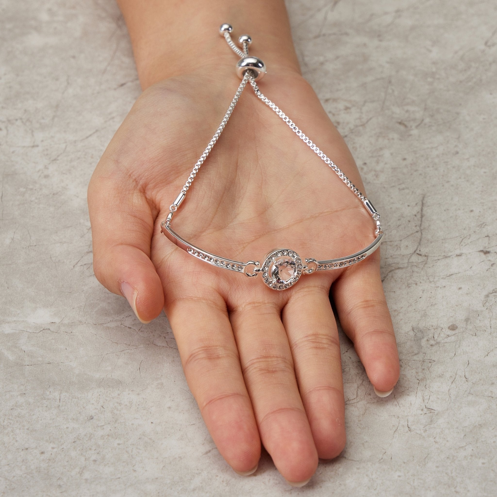 Silver Plated Halo Friendship Slider Bracelet Created with Zircondia® Crystals