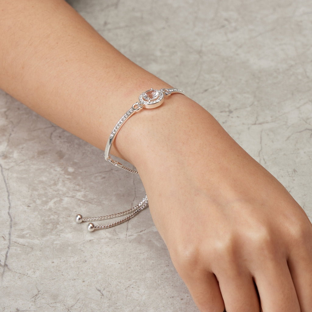 Silver Plated Halo Friendship Slider Bracelet Created with Zircondia® Crystals