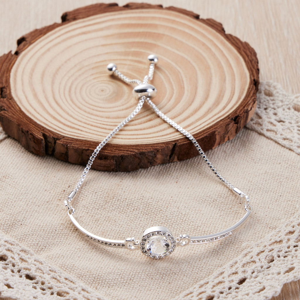 Silver Plated Halo Friendship Slider Bracelet Created with Zircondia® Crystals