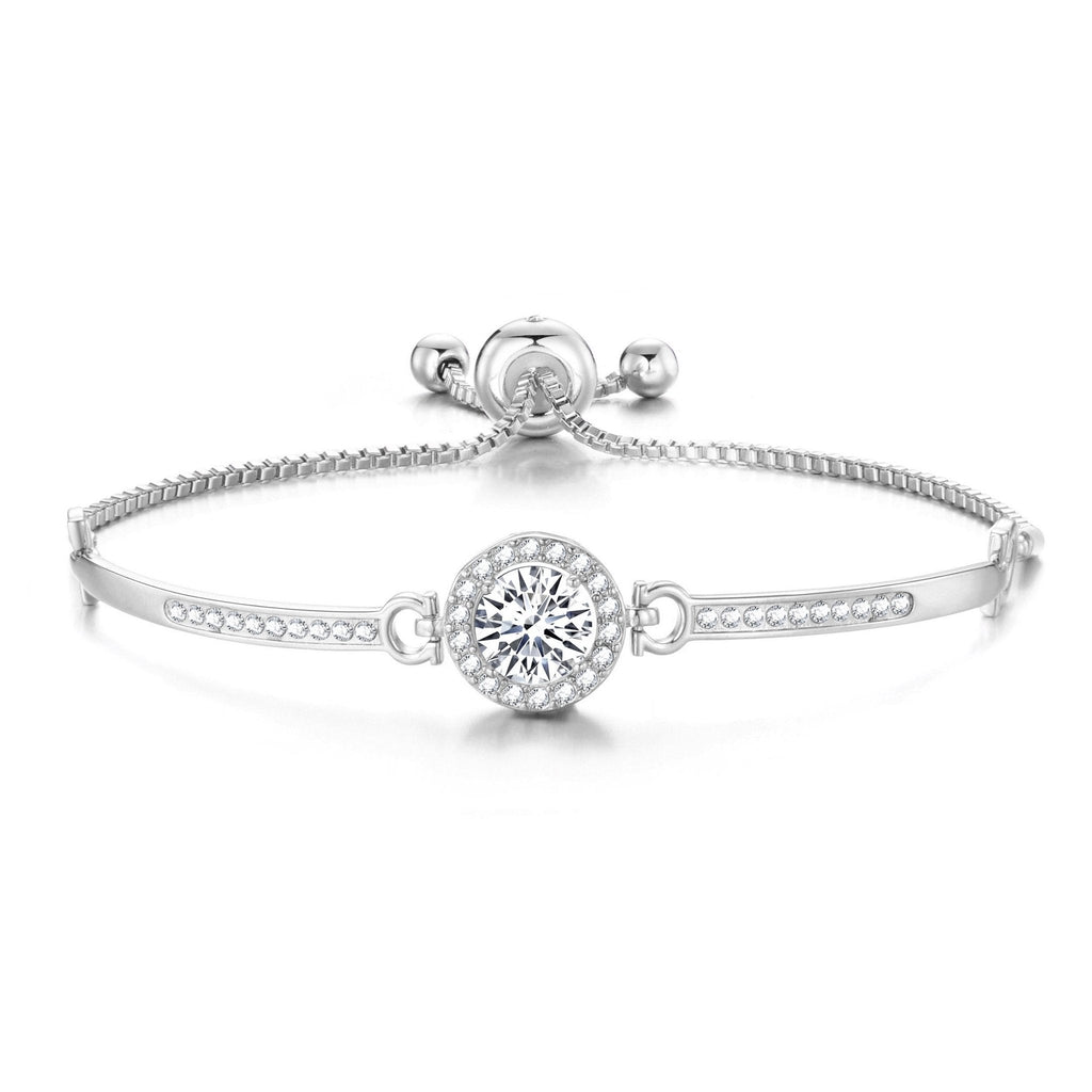 Silver Plated Halo Friendship Slider Bracelet Created with Zircondia® Crystals