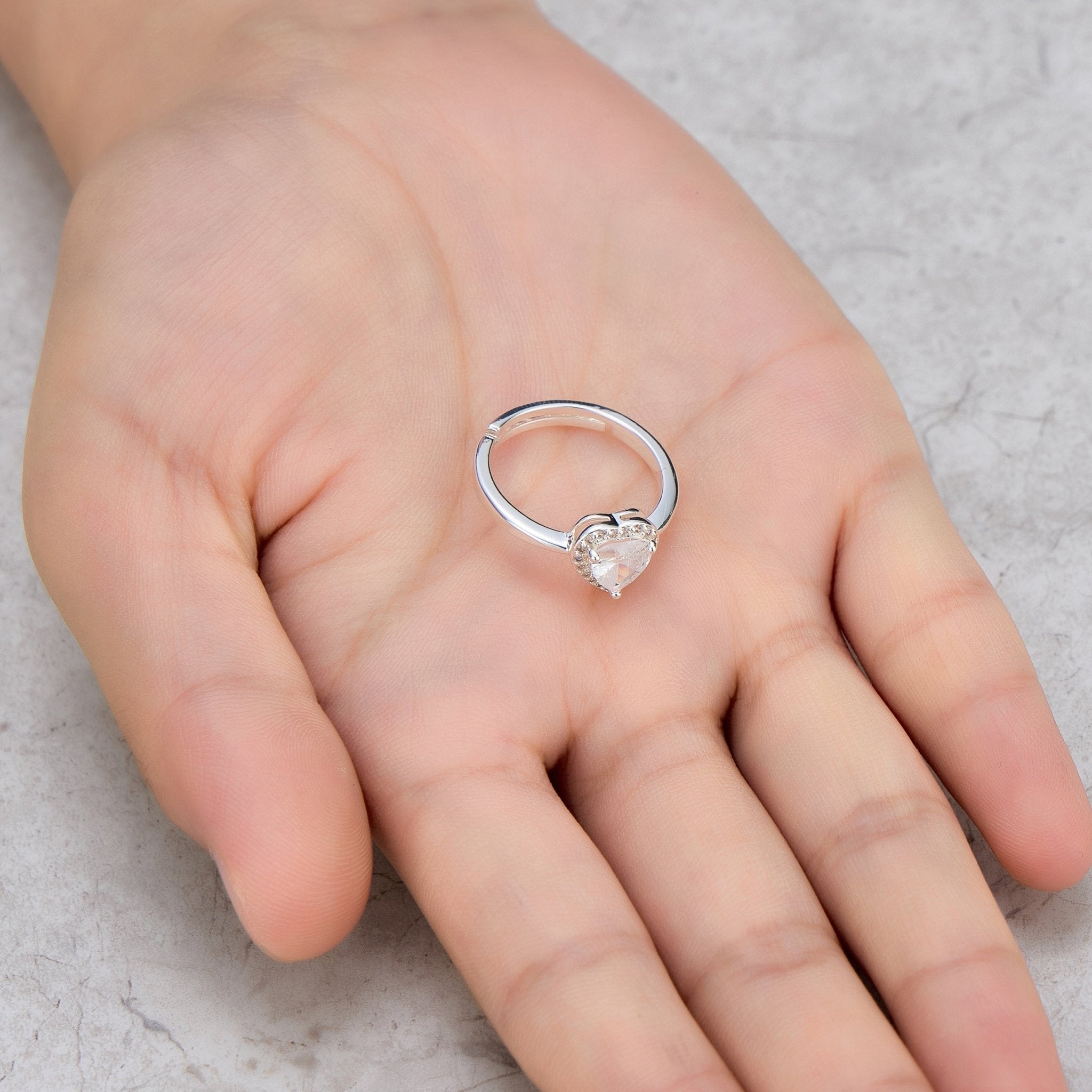 Silver Plated Heart Halo Adjustable Ring Created with Zircondia® Crystals