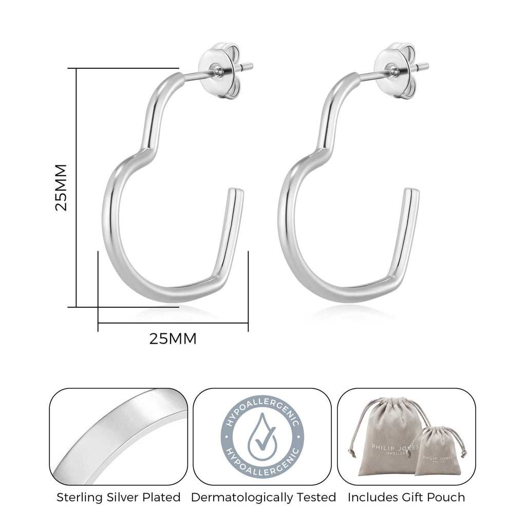 Silver Plated Heart Hoop Earrings with Butterfly Backs