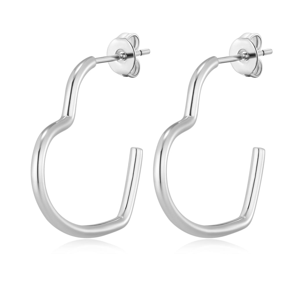 Silver Plated Heart Hoop Earrings with Butterfly Backs