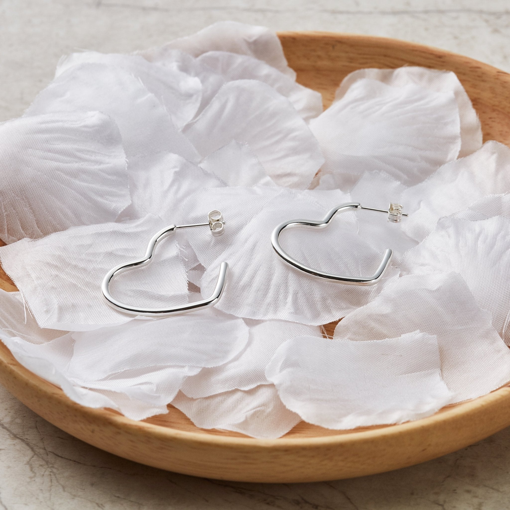 Silver Plated Heart Hoop Earrings with Butterfly Backs