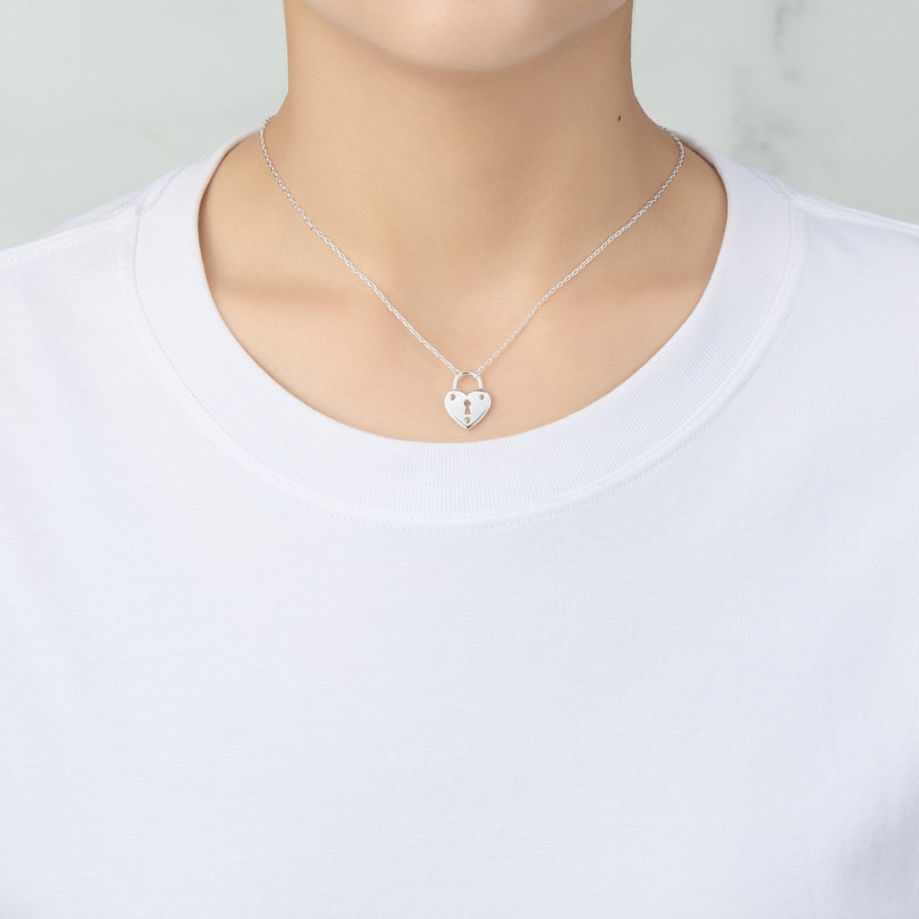 Silver Plated Heart Padlock Necklace Created with Zircondia® Crystals