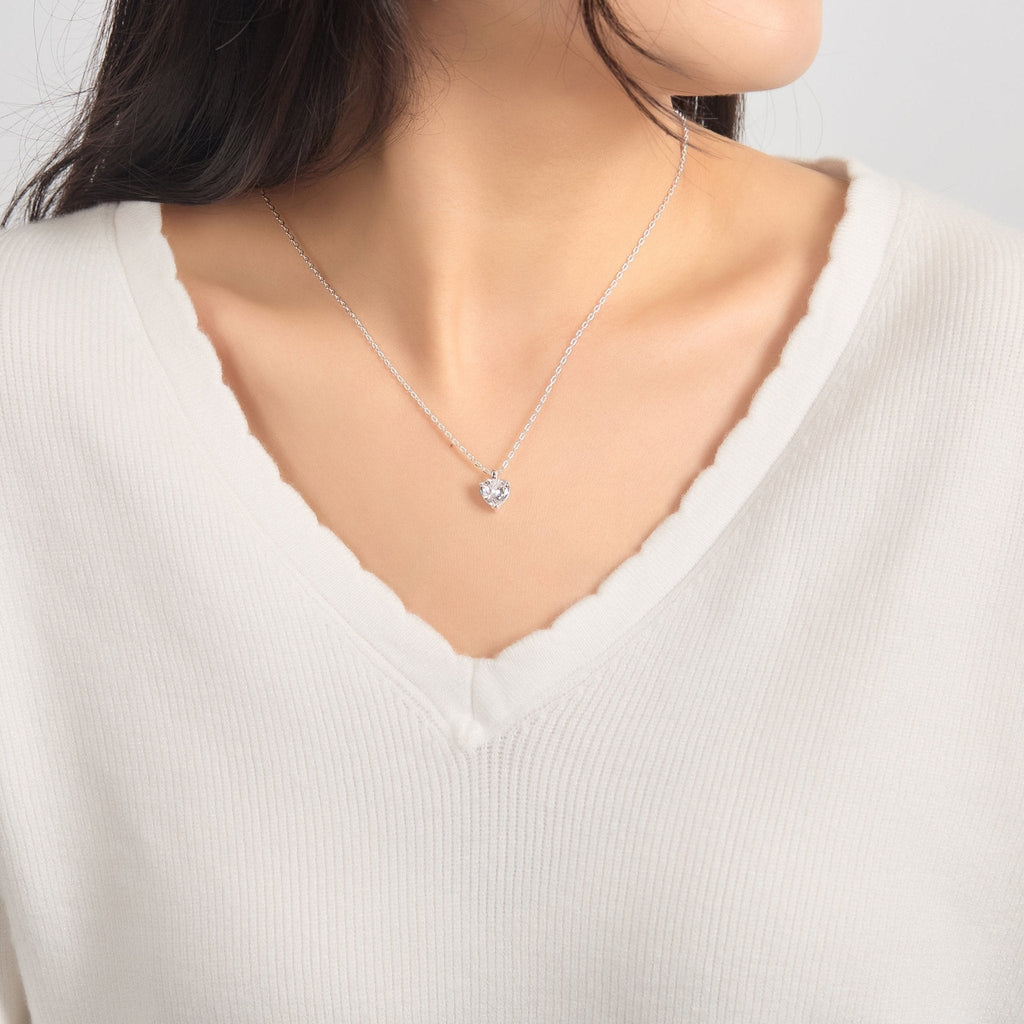 Silver Plated Heart Solitaire Necklace Created with Zircondia® Crystals