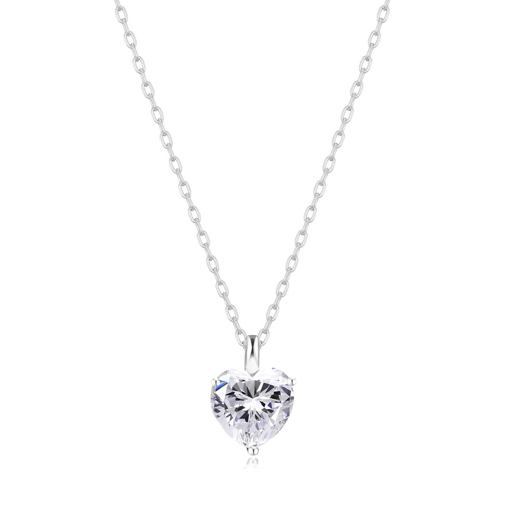 Silver Plated Heart Solitaire Necklace Created with Zircondia® Crystals