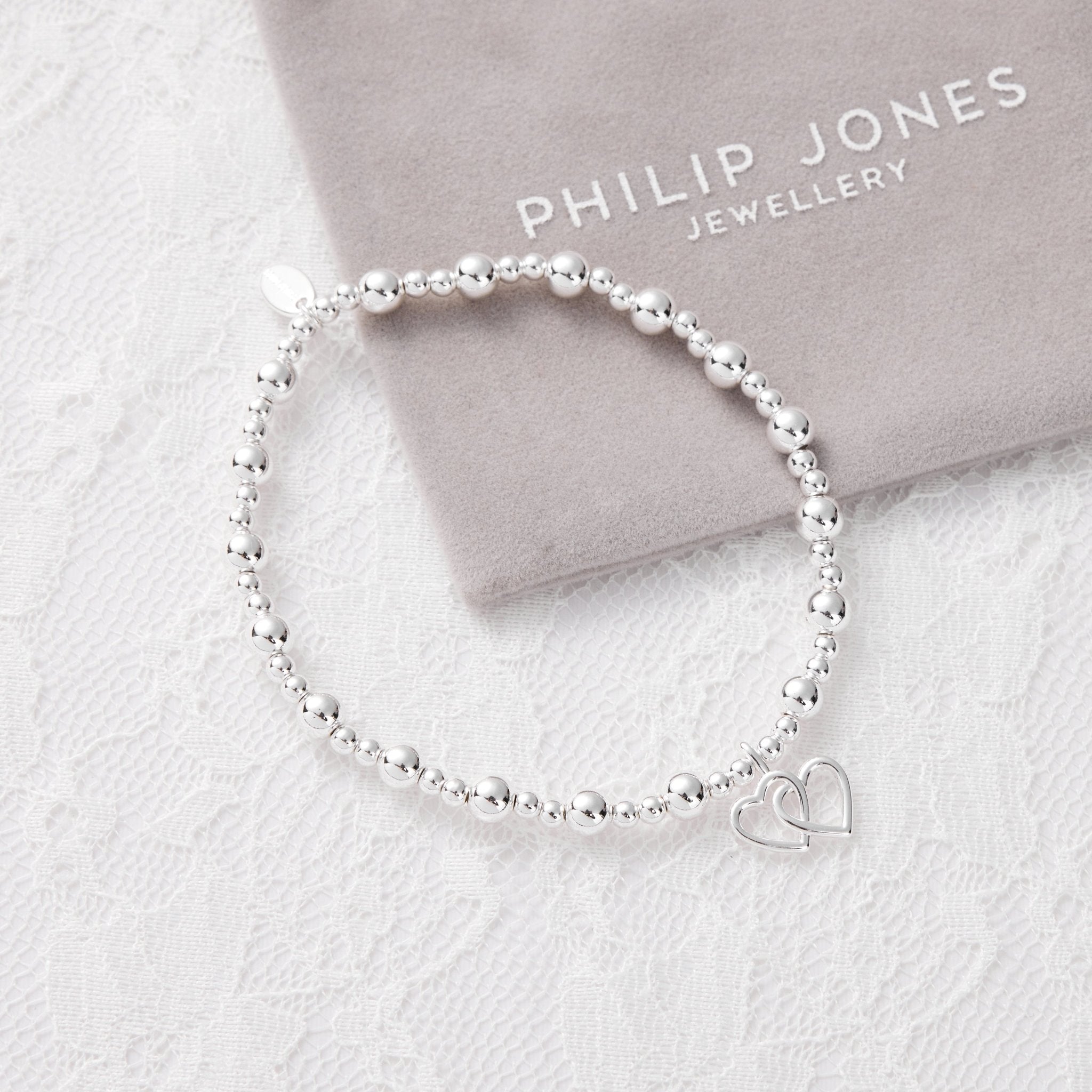Silver Plated I Couldn't Say I Do Without You Heart Link Stretch Bracelet with Gift Box