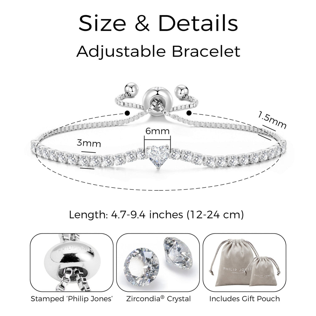Silver Plated Heart Solitaire Friendship Slider Bracelet Created with Zircondia® Crystals
