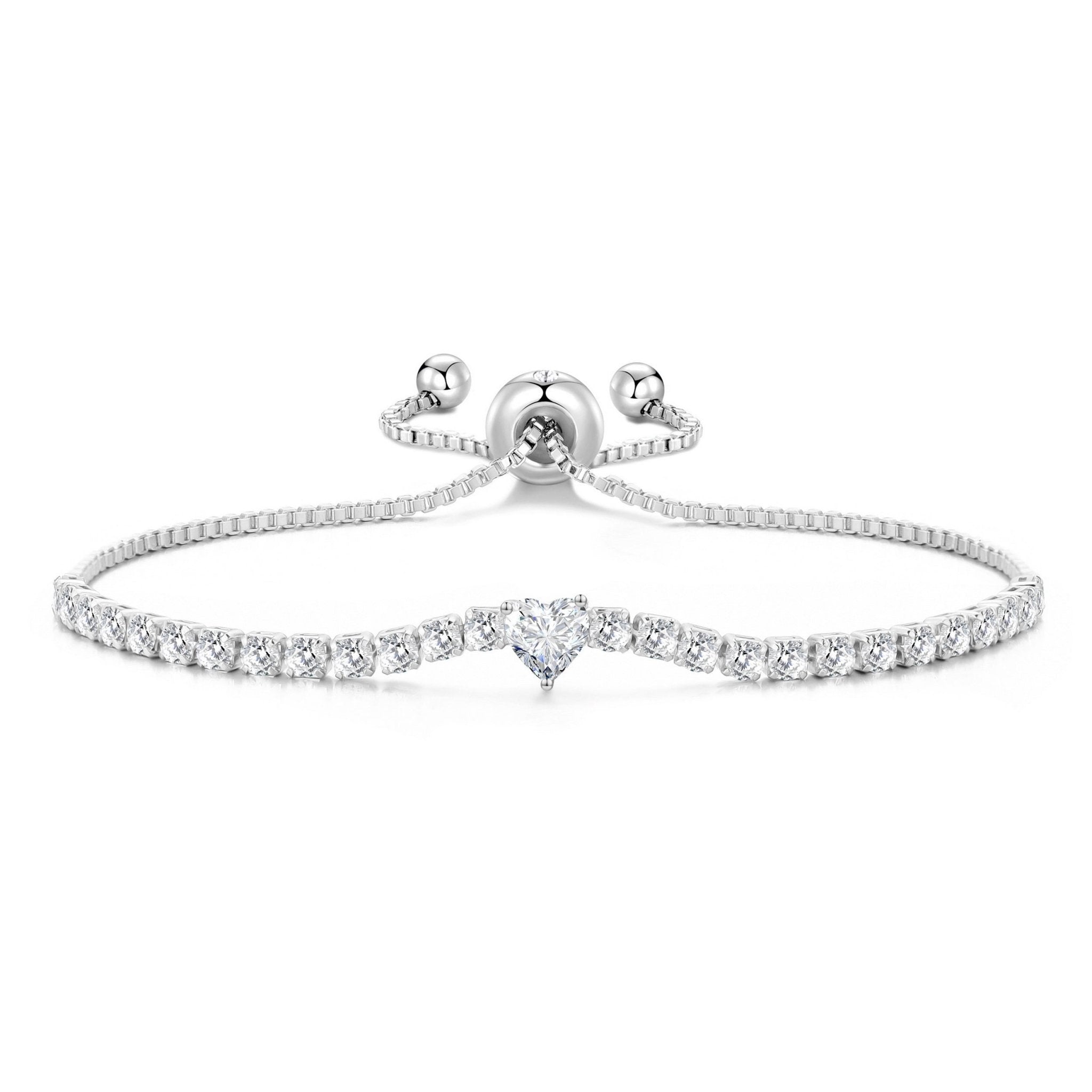 Silver Plated Heart Solitaire Friendship Slider Bracelet Created with Zircondia® Crystals