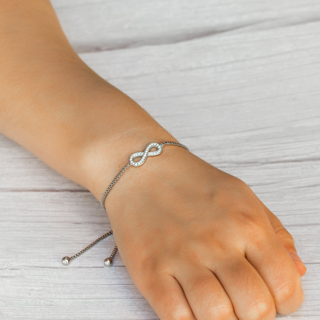 Silver Plated Infinity Friendship Slider Bracelet Created with Zircondia® Crystals