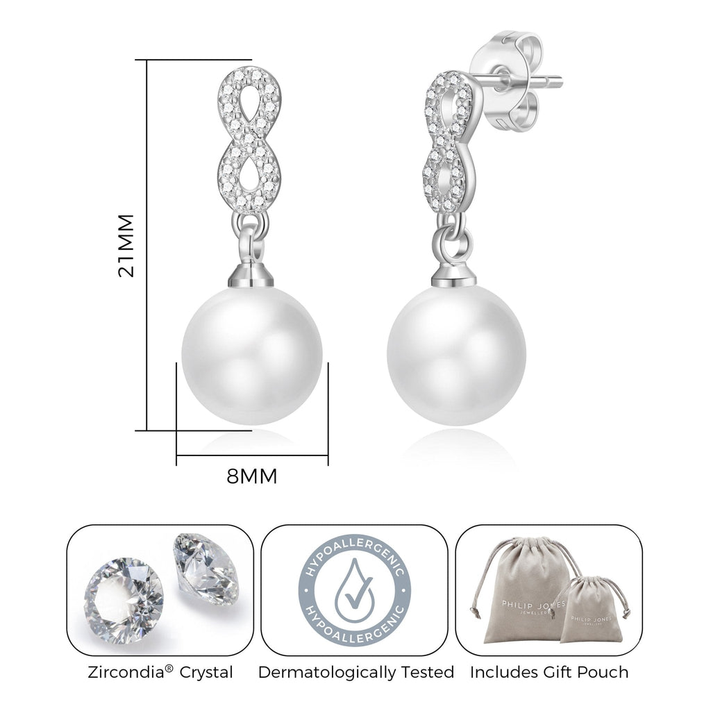 Silver Plated I Couldn't Say I Do Without You Infinity Pearl Drop Bridal Earrings with Zircondia® Crystals