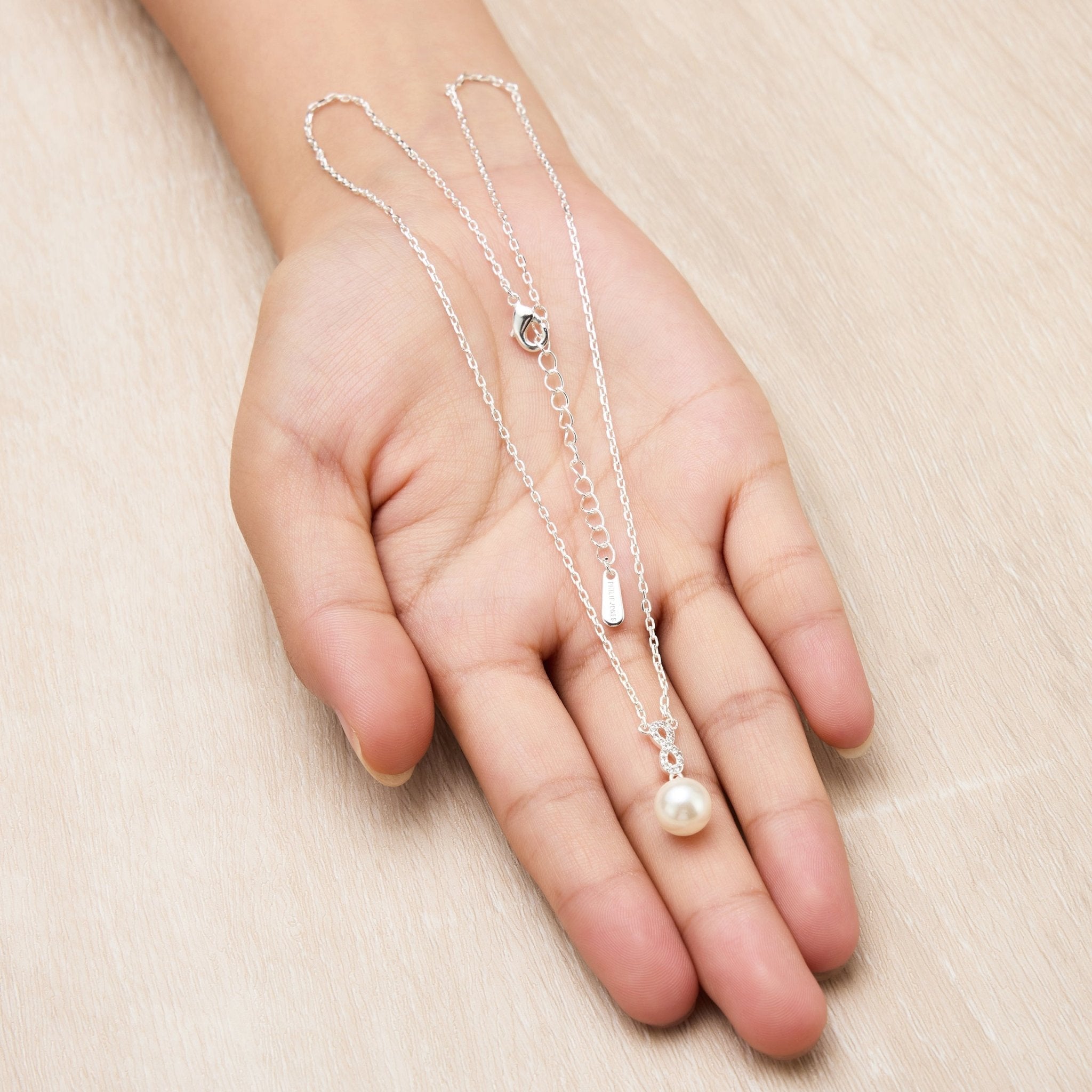 Silver Plated I Couldn't Say I Do Without You Infinity Pearl Bridal Drop Necklace with Zircondia® Crystals