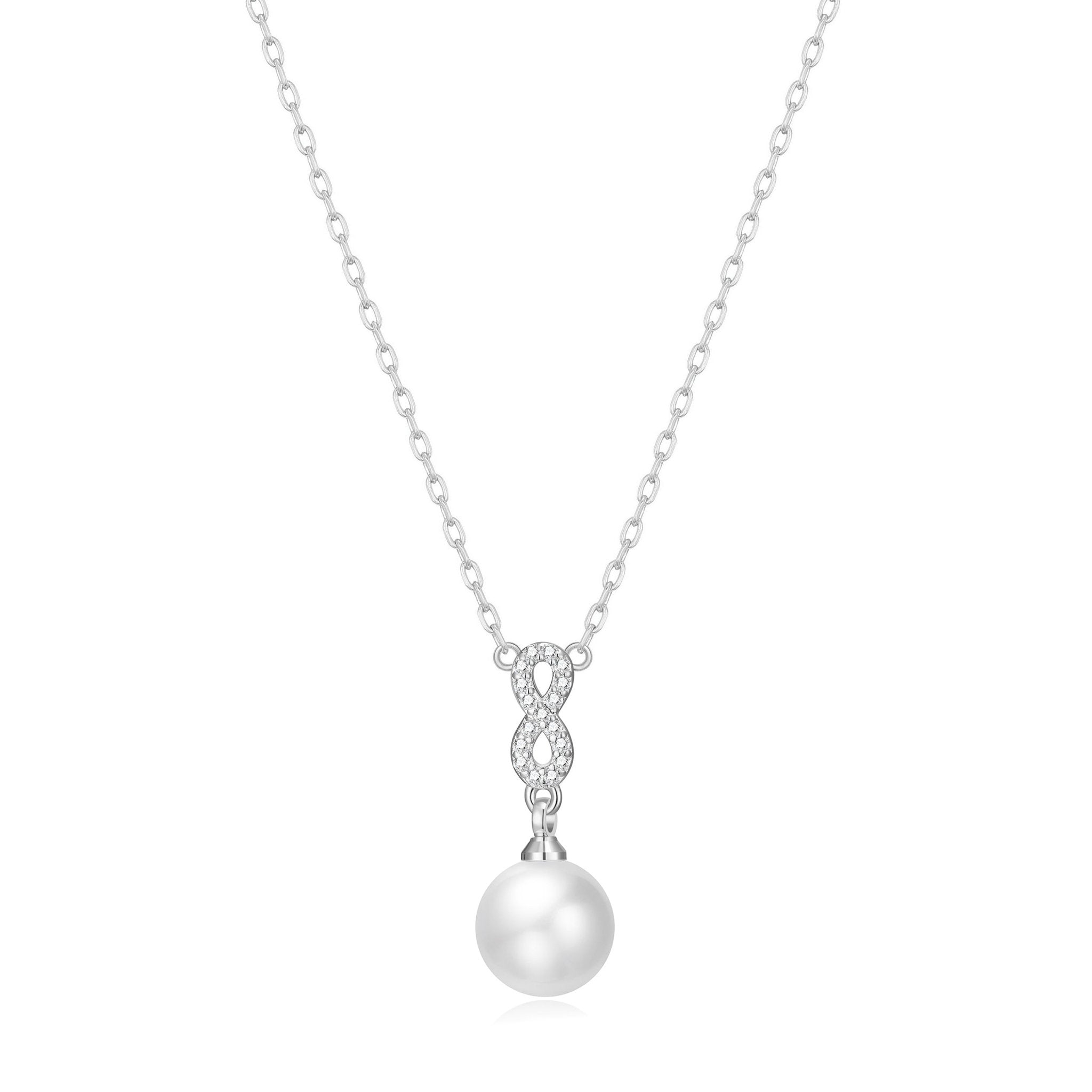 Silver Plated I Couldn't Say I Do Without You Infinity Pearl Bridal Drop Necklace with Zircondia® Crystals