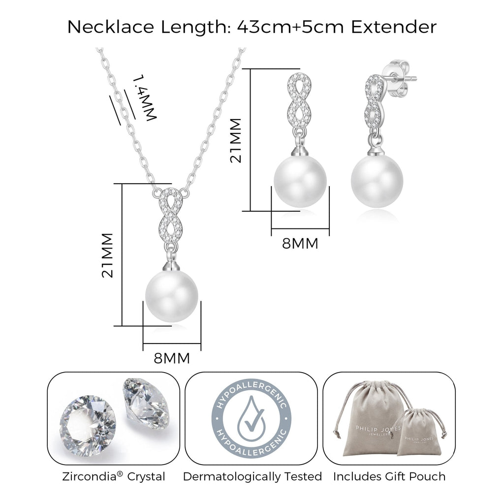 Silver Plated I Couldn't Say I Do Without You Infinity Pearl Drop Bridal Set with Zircondia® Crystals