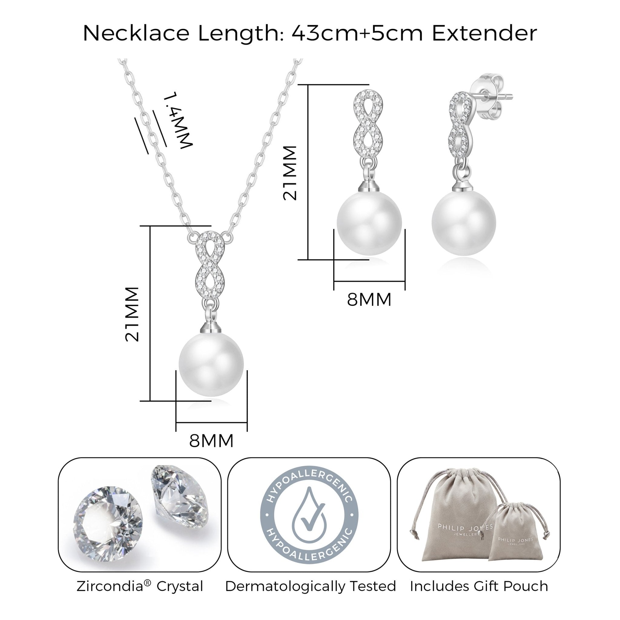 Silver Plated I Couldn't Say I Do Without You Infinity Pearl Drop Bridal Set with Zircondia® Crystals