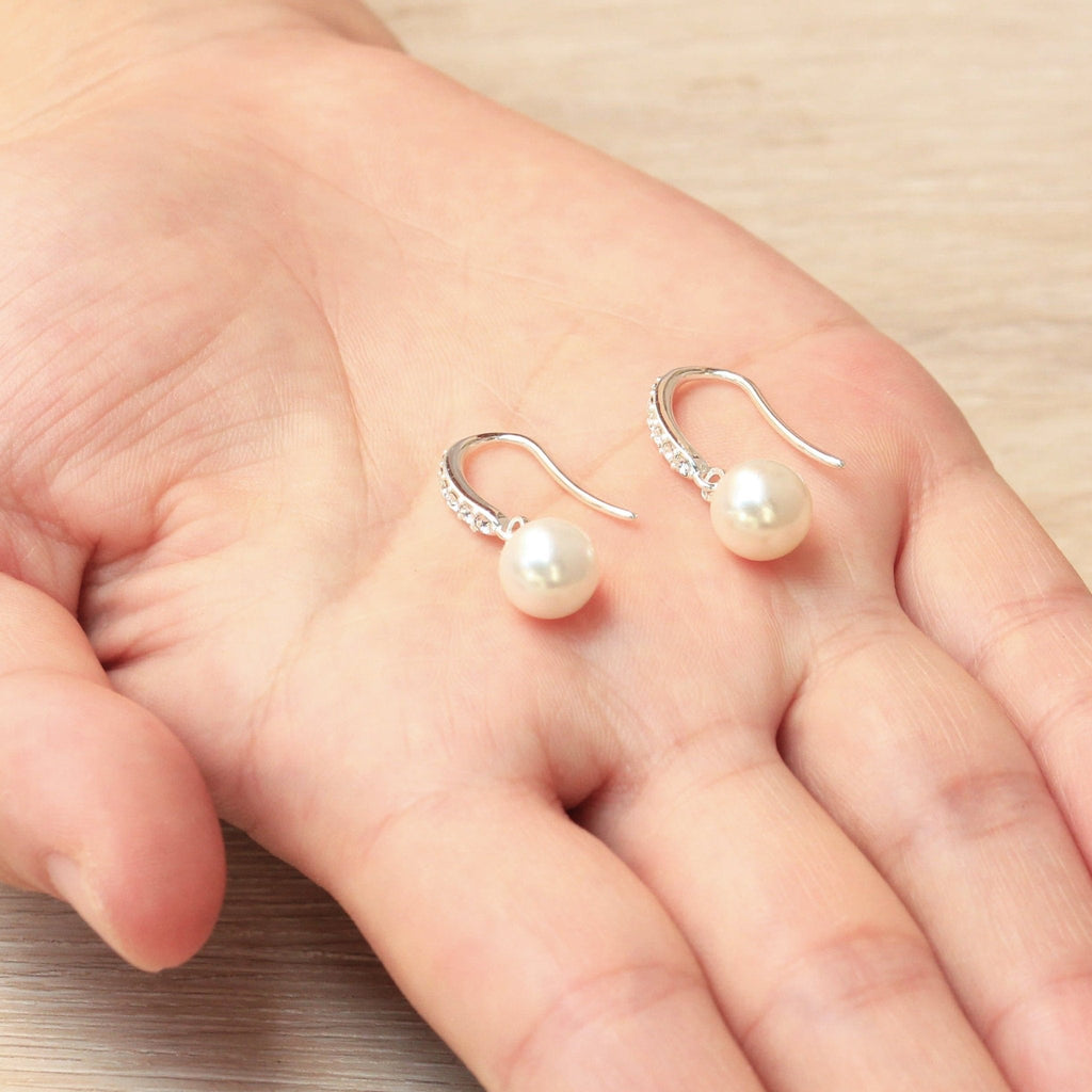 Silver Plated Pearl Drop Earrings Created with Zircondia® Crystals