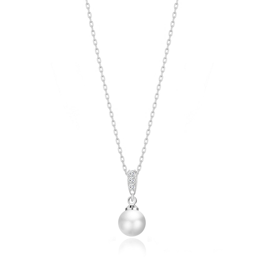 Silver Plated Pearl Drop Necklace Created with Zircondia® Crystals