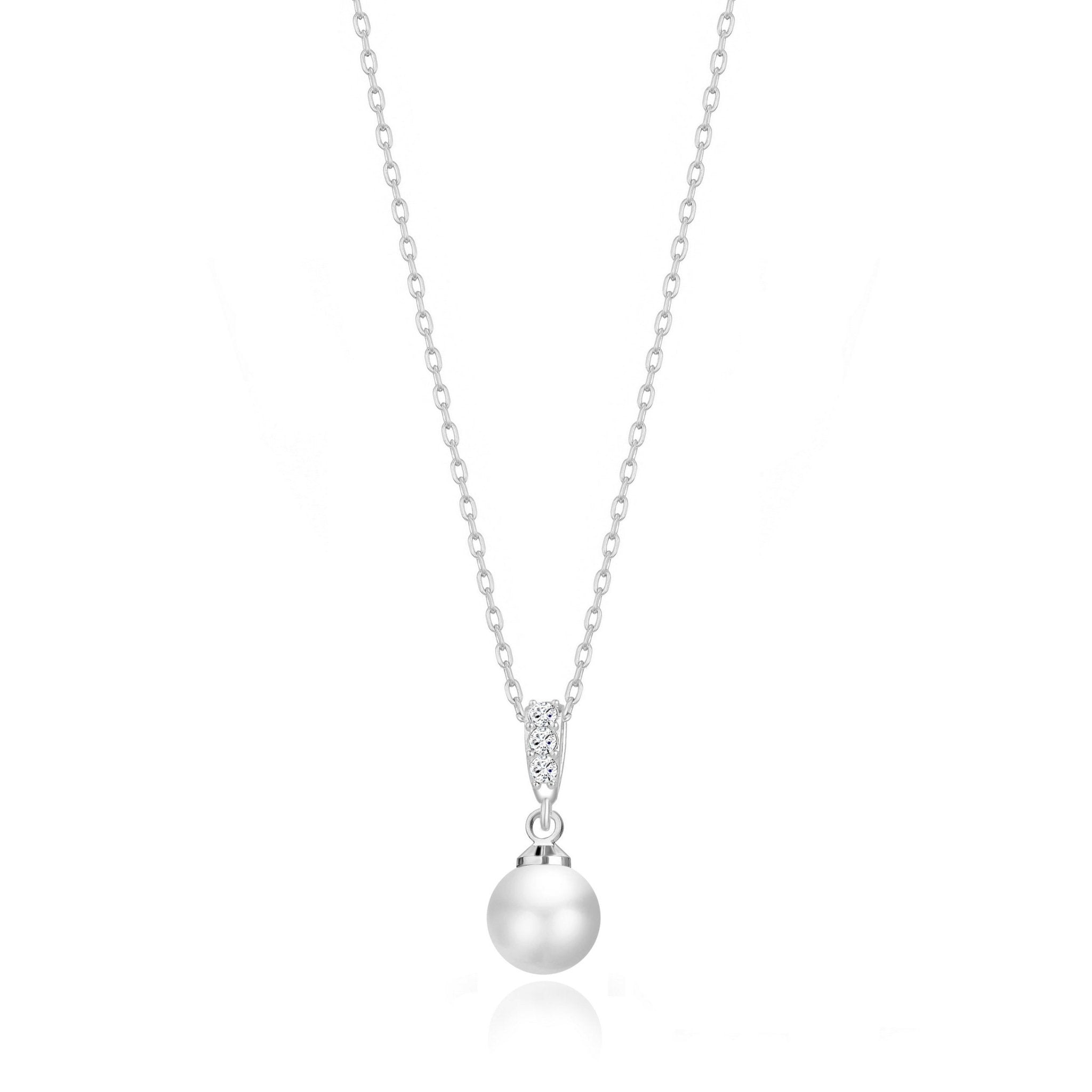 Silver Plated Pearl Drop Necklace Created with Zircondia® Crystals