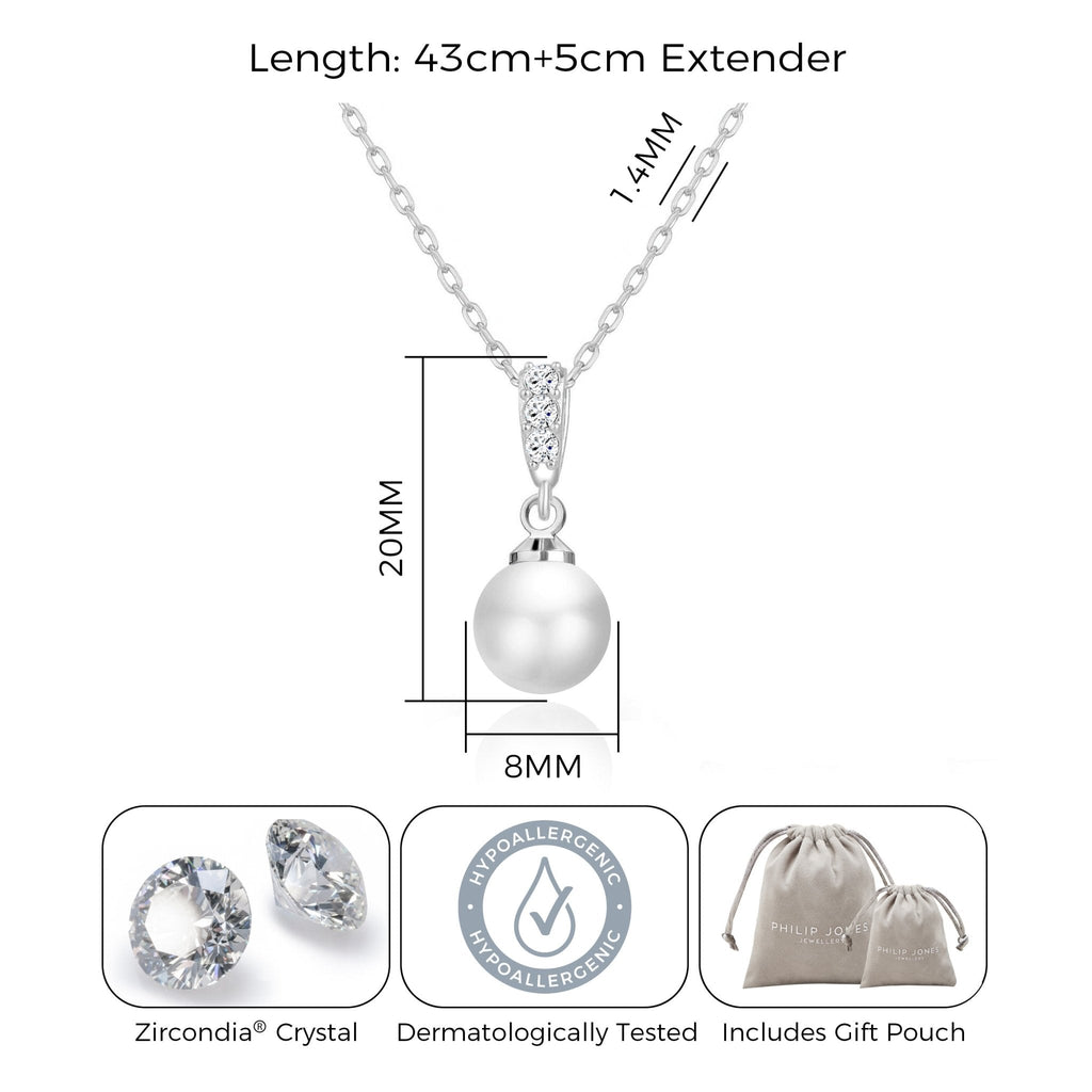 Silver Plated Pearl Drop Necklace Created with Zircondia® Crystals
